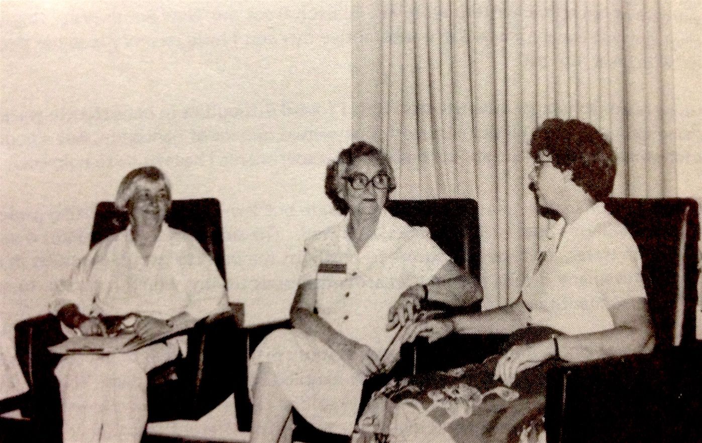 Photograph of Joan Bacon and two other women
